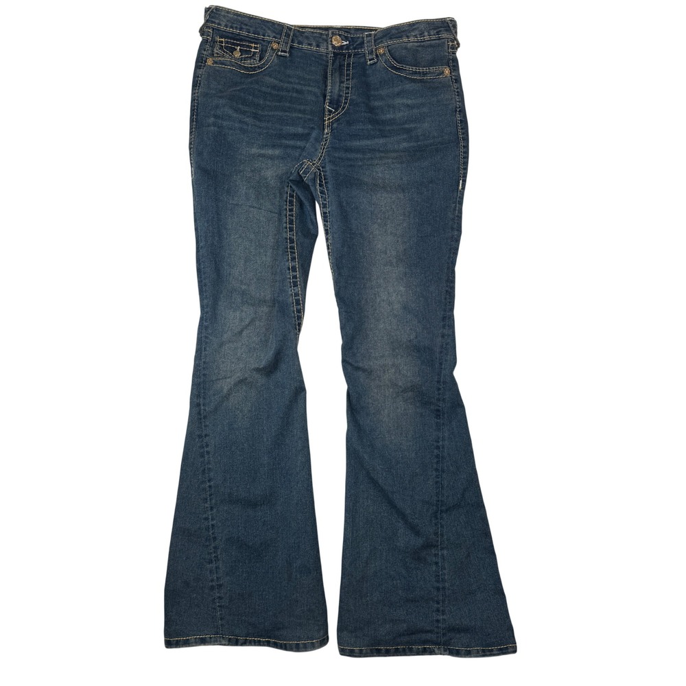 True Religion Joey Big T Flare Jeans 32 Blue Mid Rise Y2K Grunge